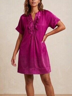 Nanette Lepore Felicite Frock Magenta 100% Silk Ruffle Front Mini Dress Womens 6